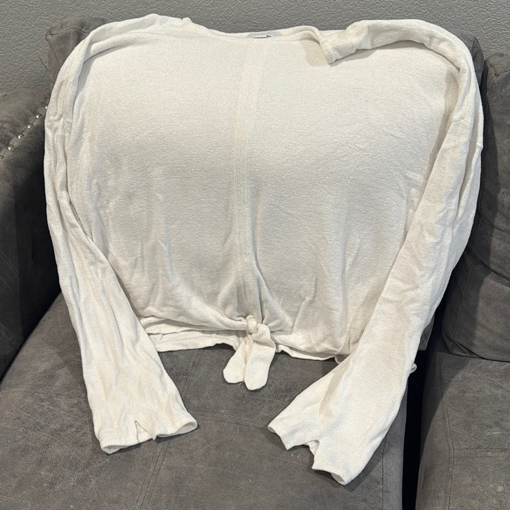 Barefoot Dreams White Relaxed Tie Front Blouse